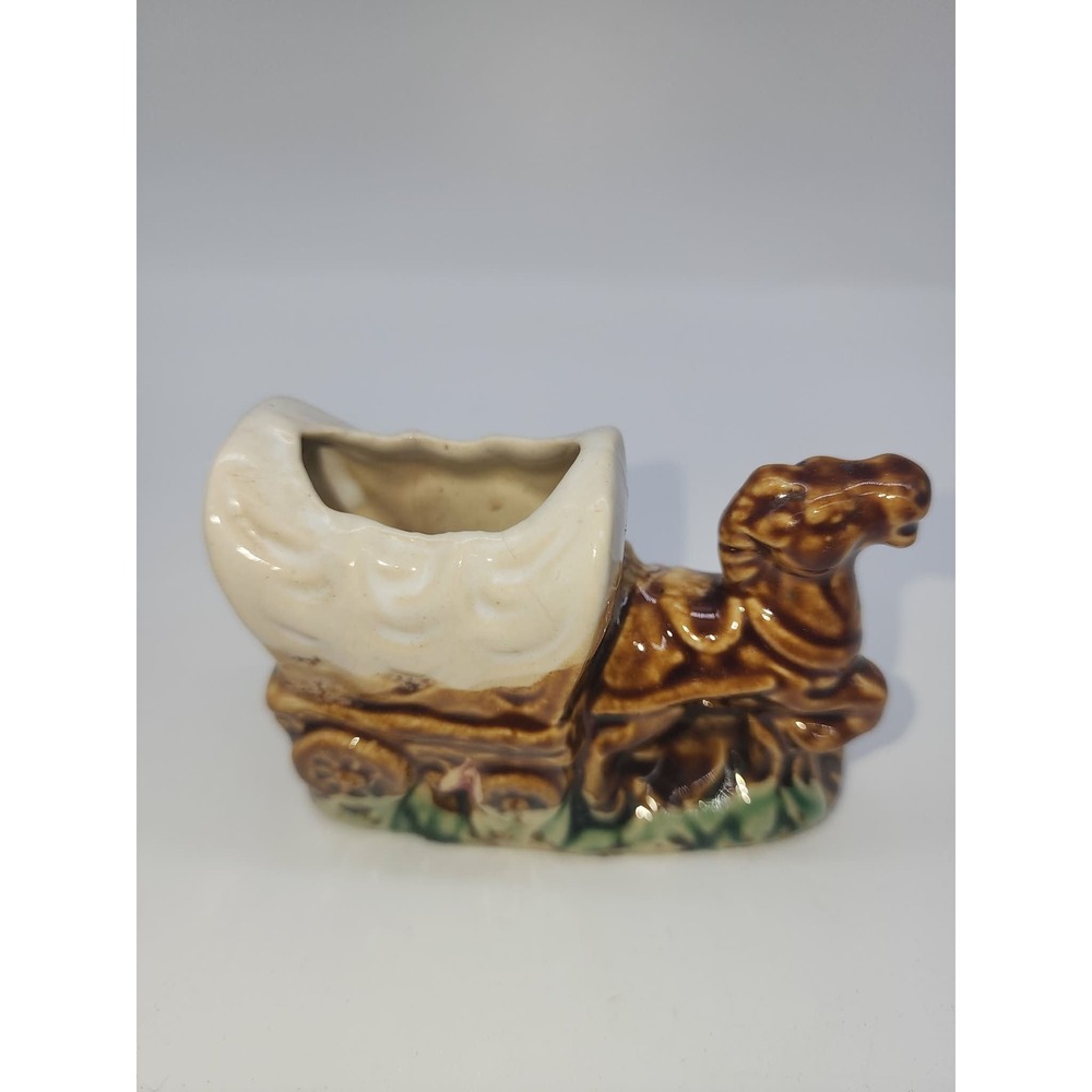 Vintage Grand Ole Opry Opryland USA Ceramic Covered Wagon Horse Souvenir Planter - Picture 2 of 10